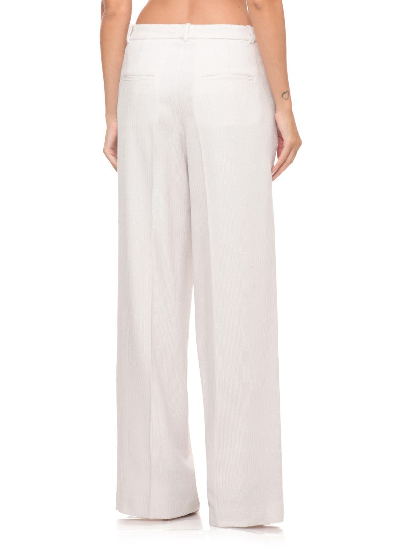 Peserico Ivory Ribbed Velvet Formal Pants