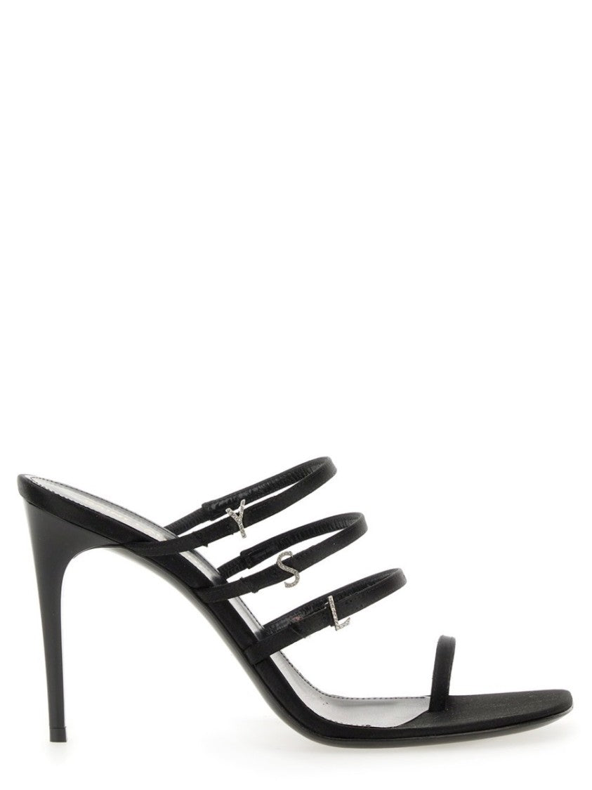 Saint Laurent High Stiletto Sandal With Metallic Letter Accents