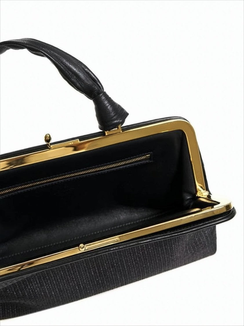 Jil Sander Textured Black Tote Bag With Gold-Tone Clasp