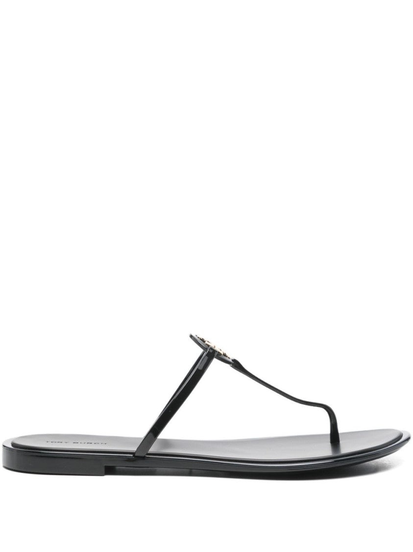 Tory Burch Minimalist Black Sandals With Metallic Logo Embellishment