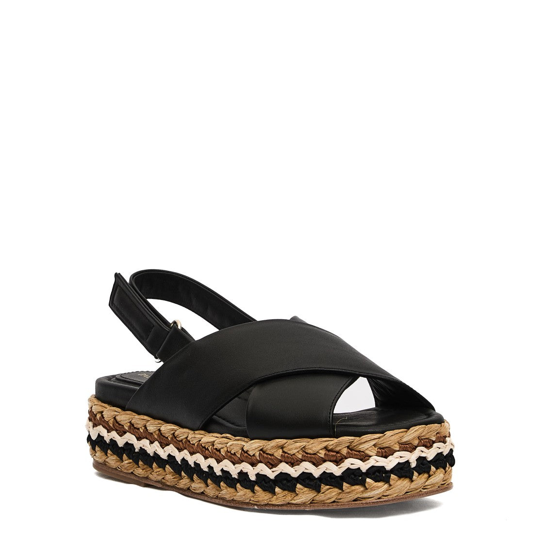 Paloma Barceló Raffia Wedge Sandal Cross Black