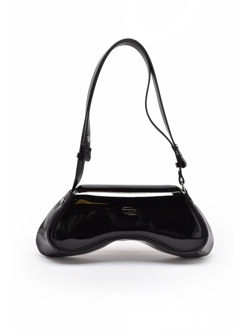 Diesel Black Curved Leather Adjustable Strap Crossbody Bag
