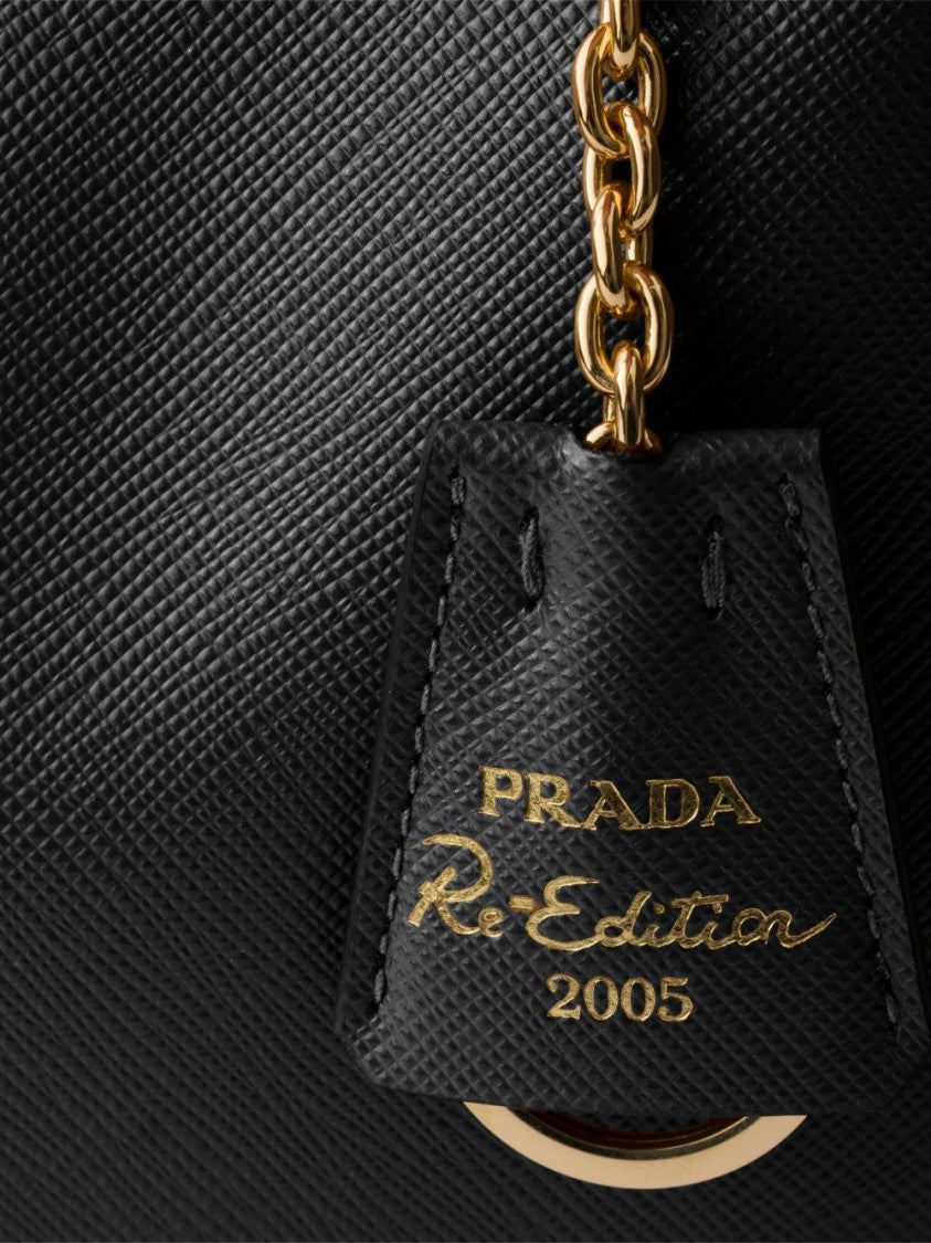 Prada Structured Black Calf Leather Handbag With Gold Accents