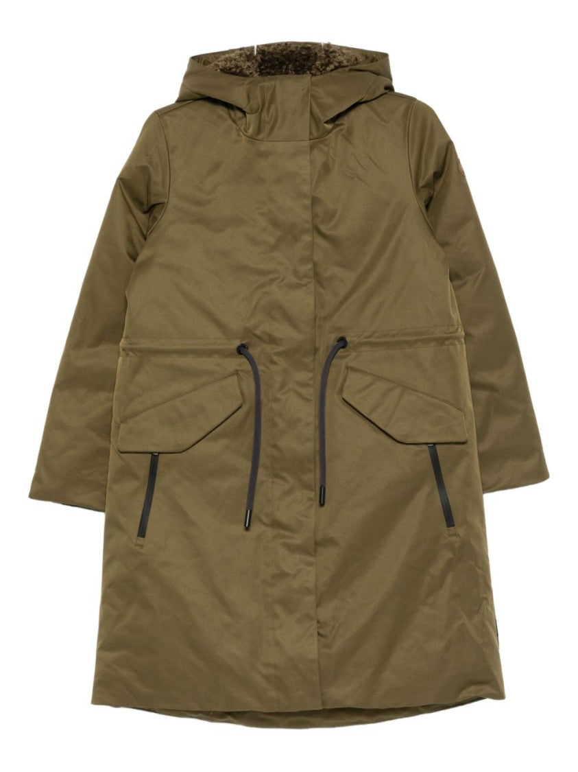 Save The Duck Mid-Length Green Cinched Waist Parka With Hood
