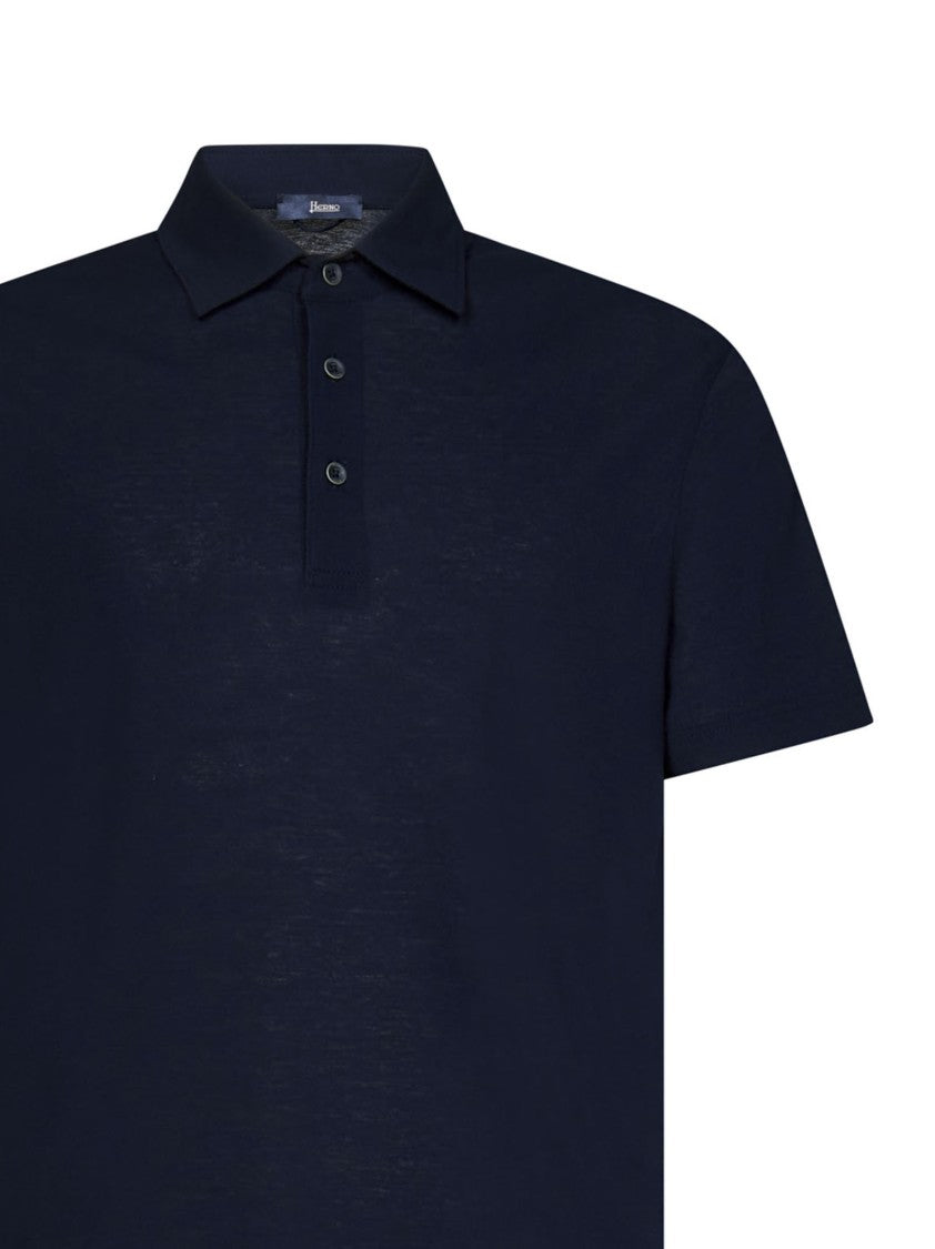 Herno Navy Blue Short-Sleeved Polo Shirt