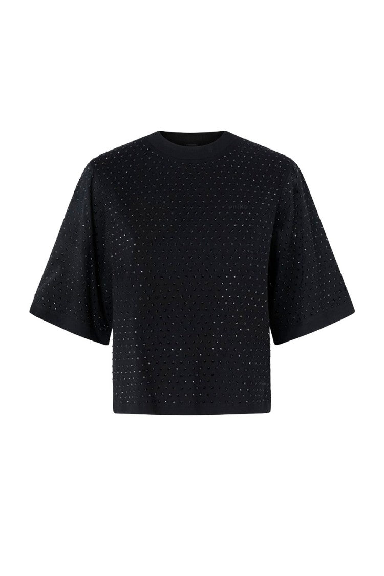 Pinko Black Cotton Studded T-Shirt
