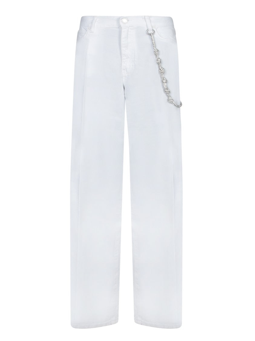 Pinko White Loose Fit Silver Chain Trousers