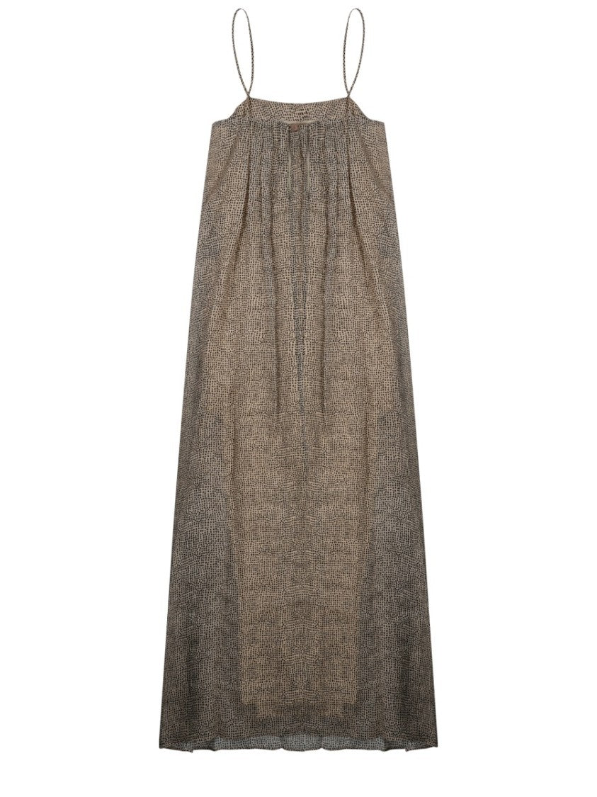 Alysi Neutrals Spaghetti Straps Gathered Ramie Maxi Dress