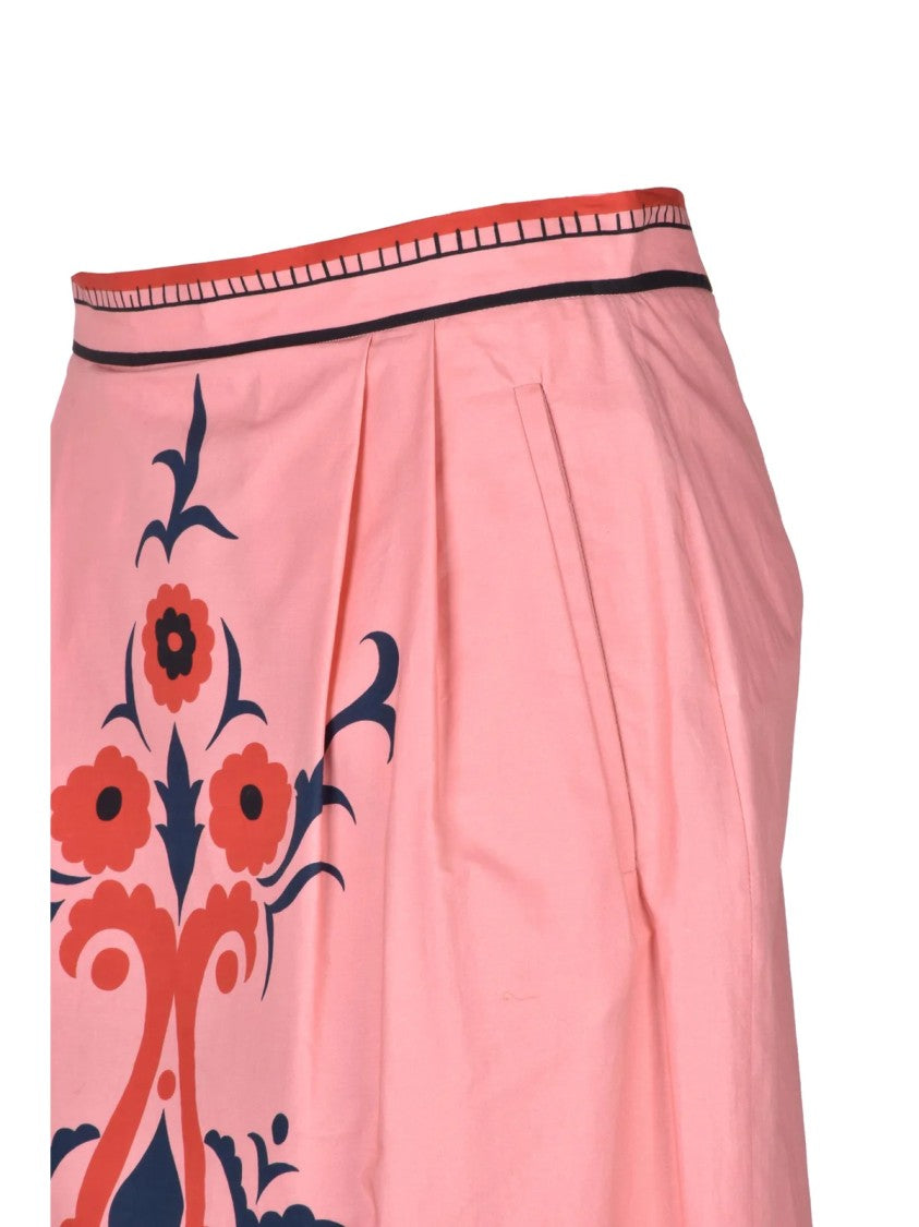 Hache Pink Bold Floral Printed Cotton Midi Skirt