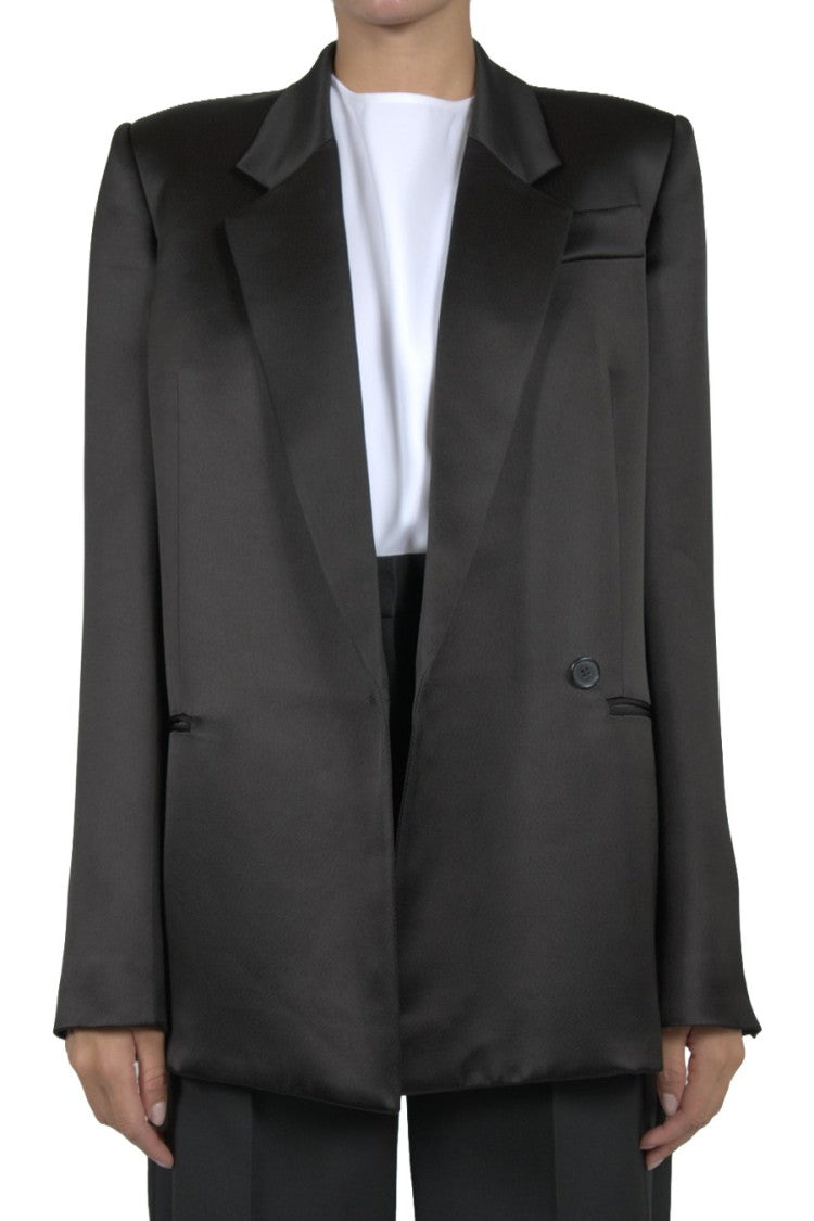 Khaite Black Satin-Finish Oversized Viscose Blazer