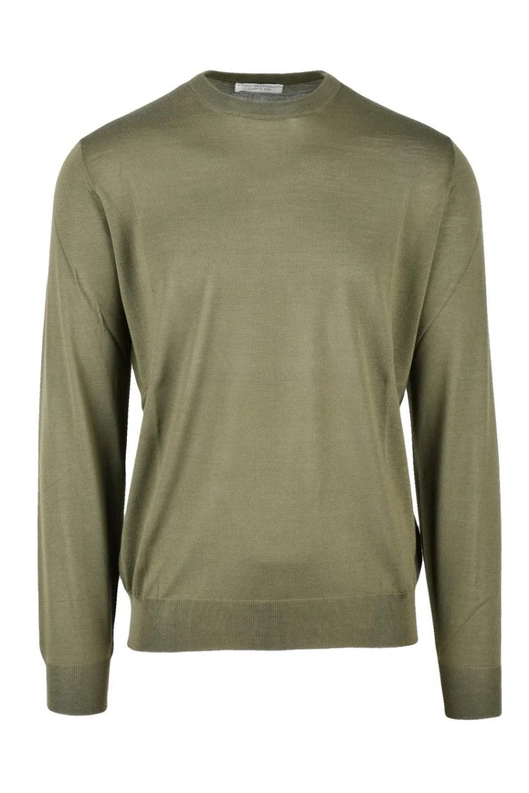 Filippo De Laurentiis Military Green Merino Wool Men's Crewneck Sweater