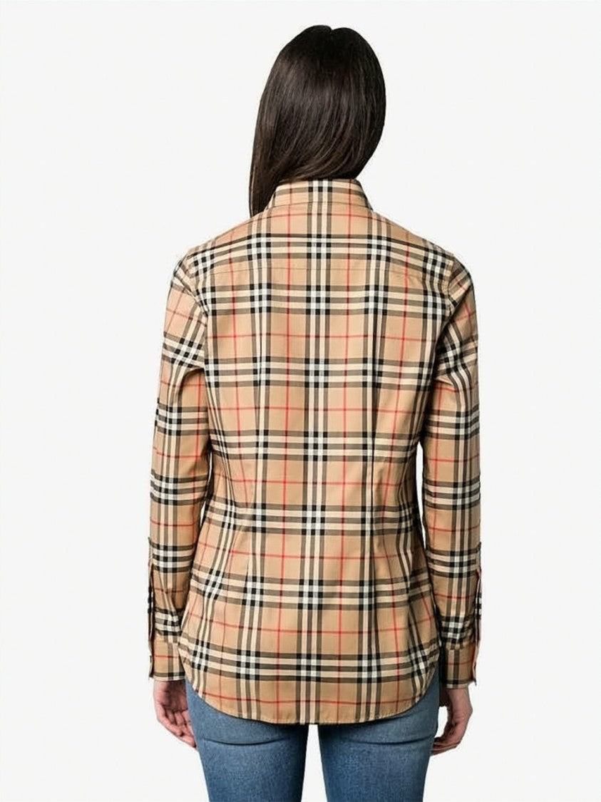 Burberry Beige Check Pattern Tailored Shirt With Button-Down Front