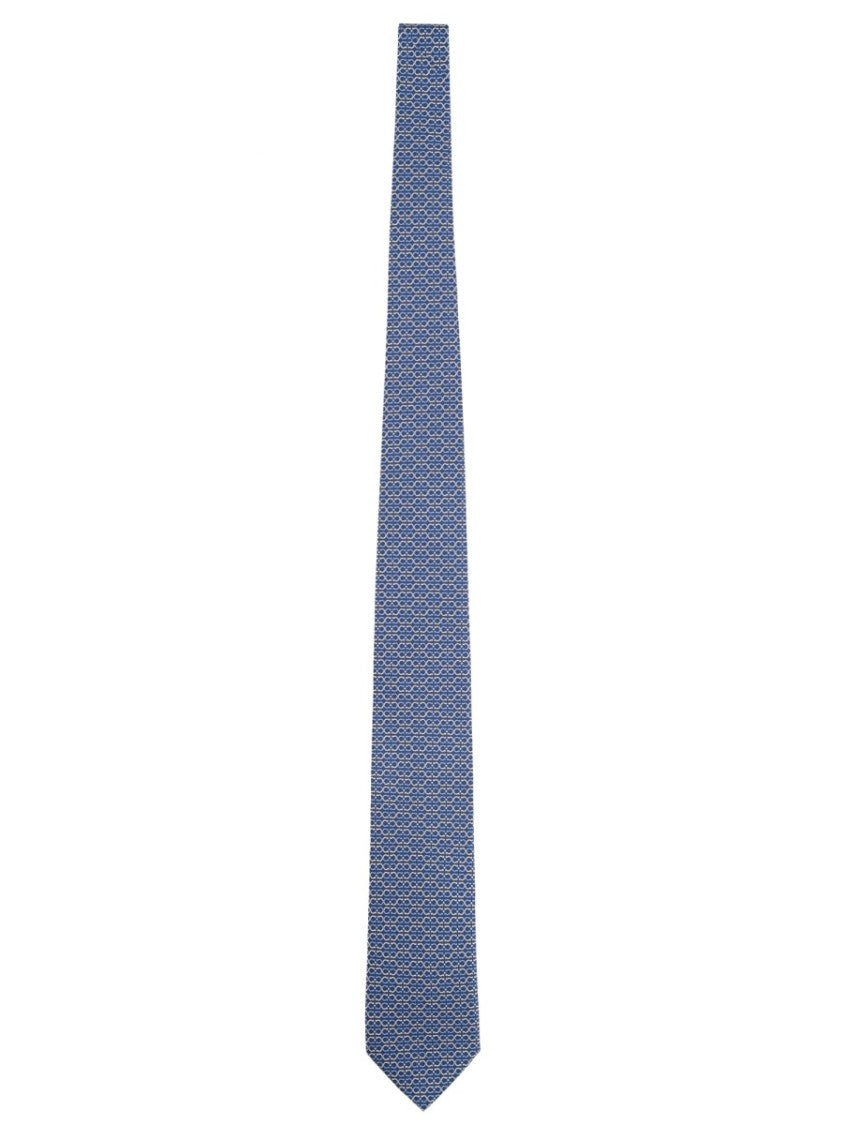 Ferragamo Blue Geometric Pattern Pointed Tip Tie