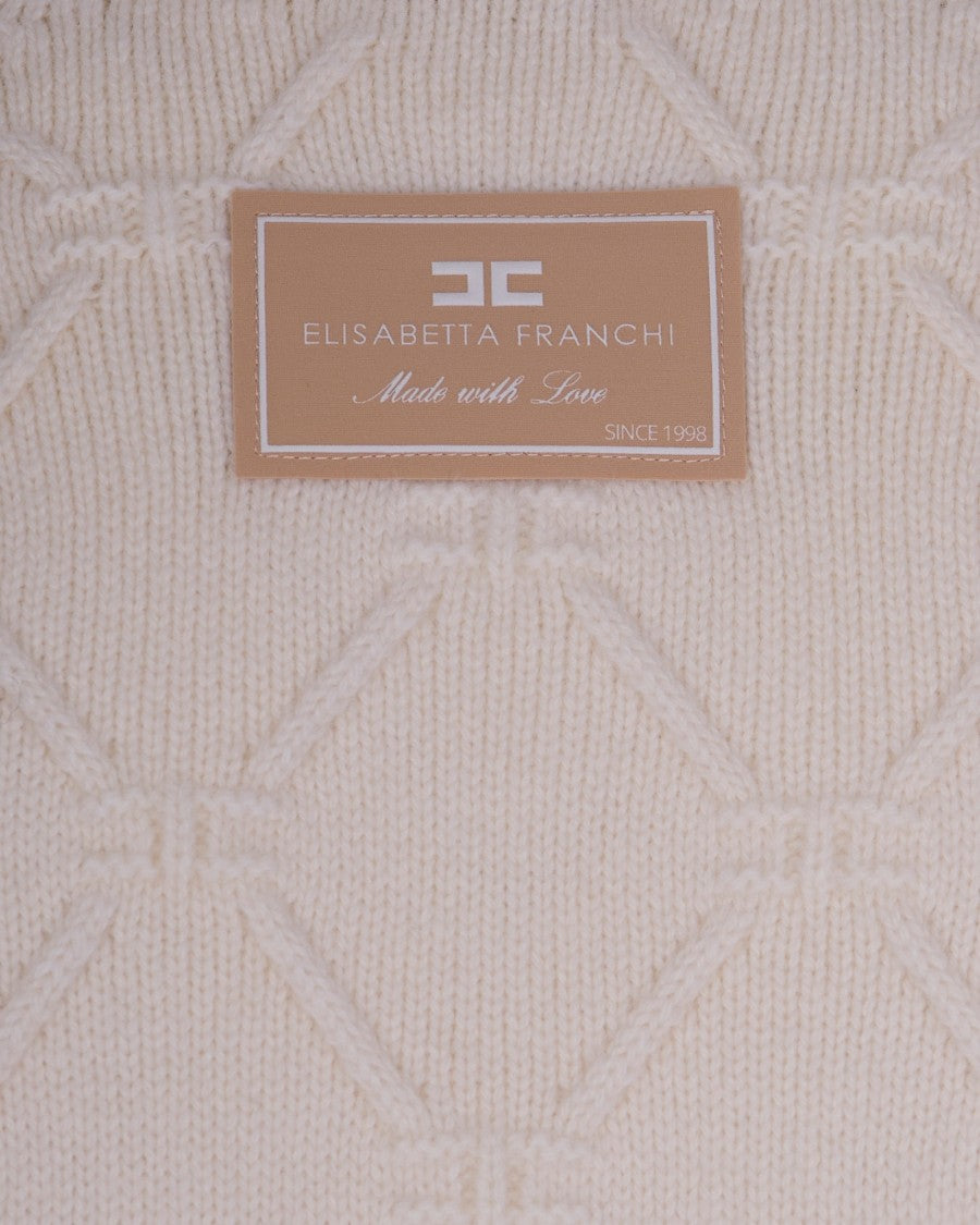 Elisabetta Franchi High-Neck Knit Sweater With Jacquard Diamond Pattern