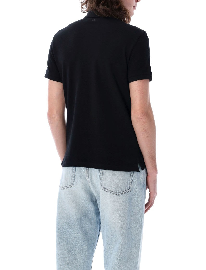 Ami Paris Classic Black Polo Shirt With Iconic Heart Logo