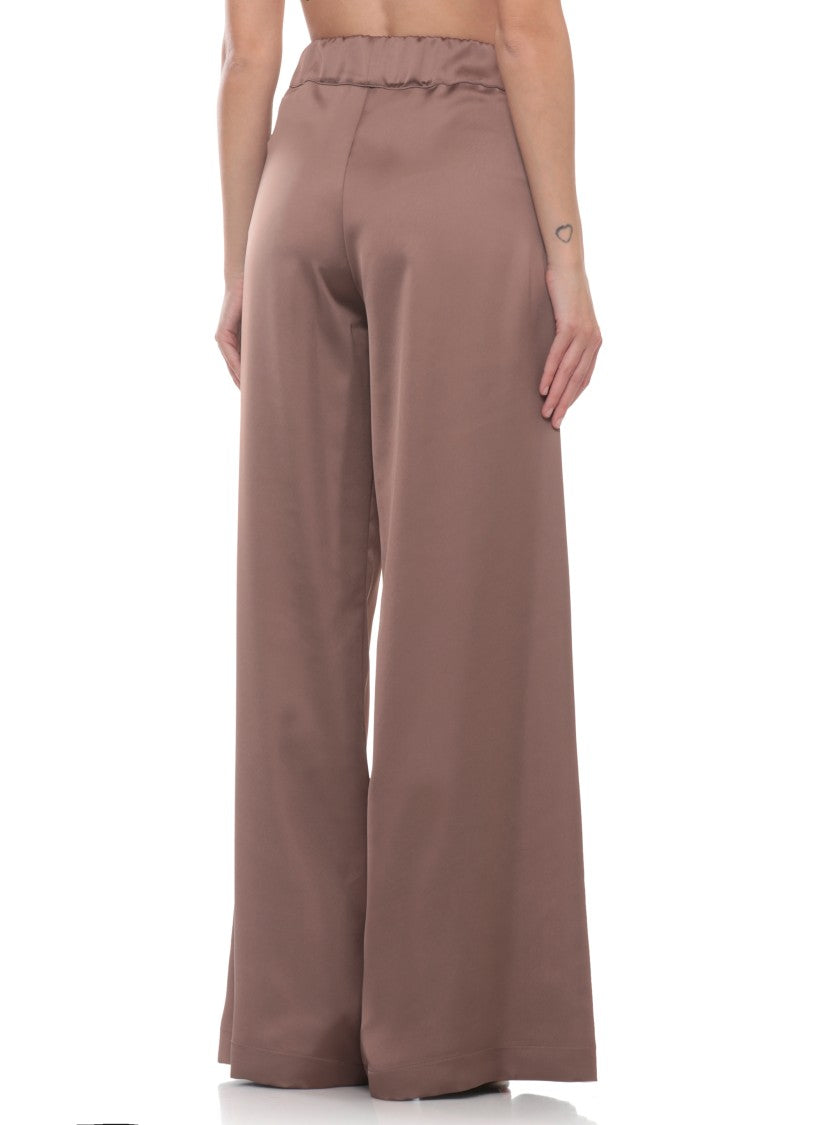 D. Exterior Brown Satin Palazzo Wide-Leg Pants
