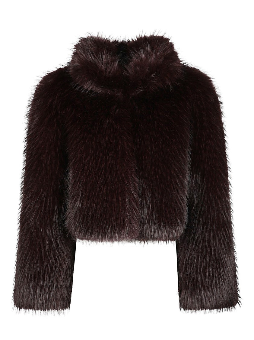 Pinko Cropped Faux Fur Jacket With High Collar And Sumptuous Texture