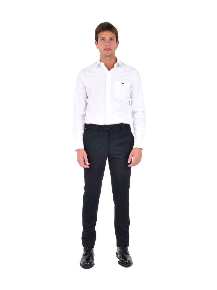 Emporio Armani Tailored Slim-Fit Trousers In Black Techno Wool