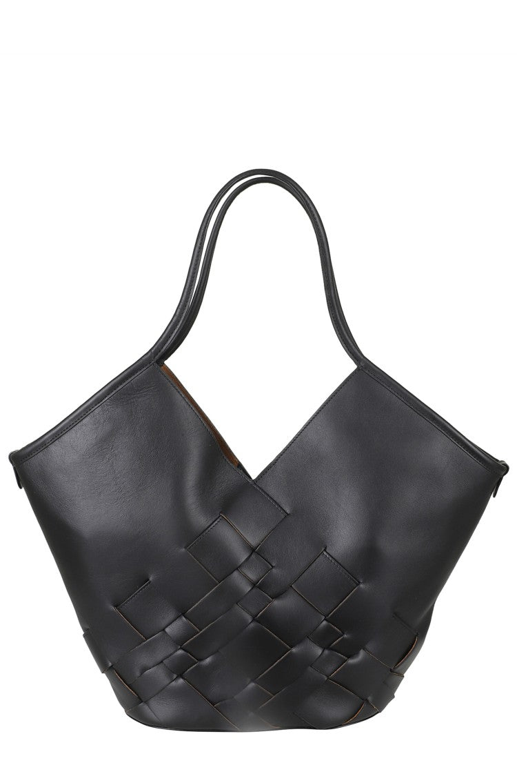 Hereu Black Coloma Woven Pattern Leather Tote Bag