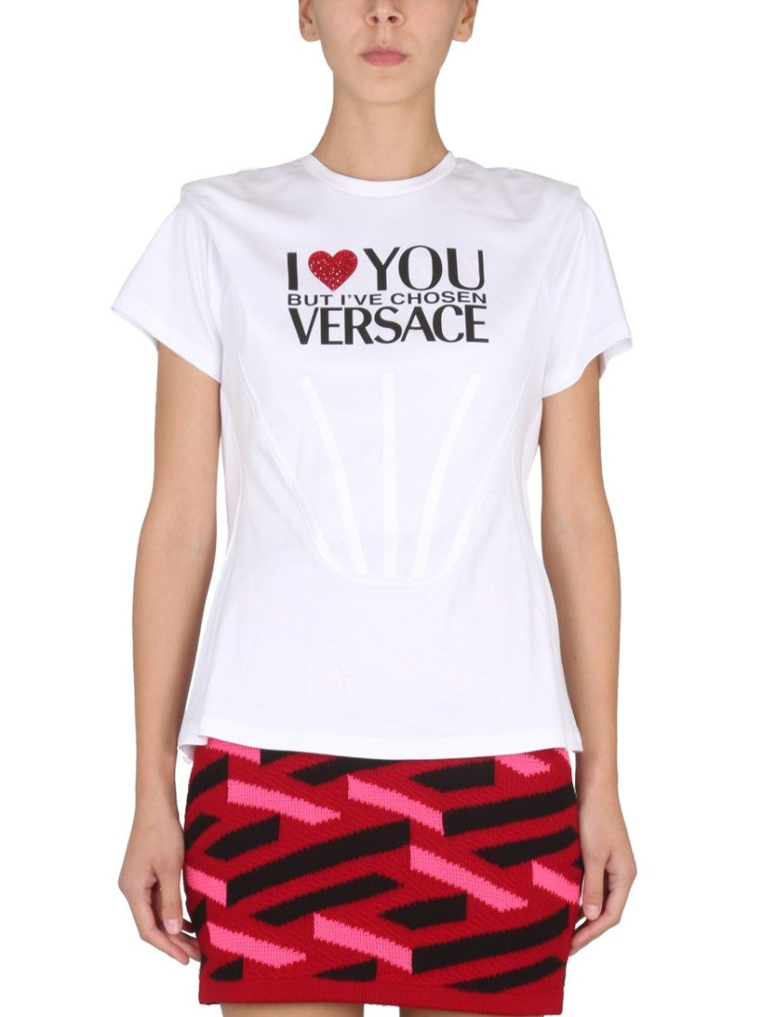 Versace White Short-Sleeved T-Shirt With Logo Print