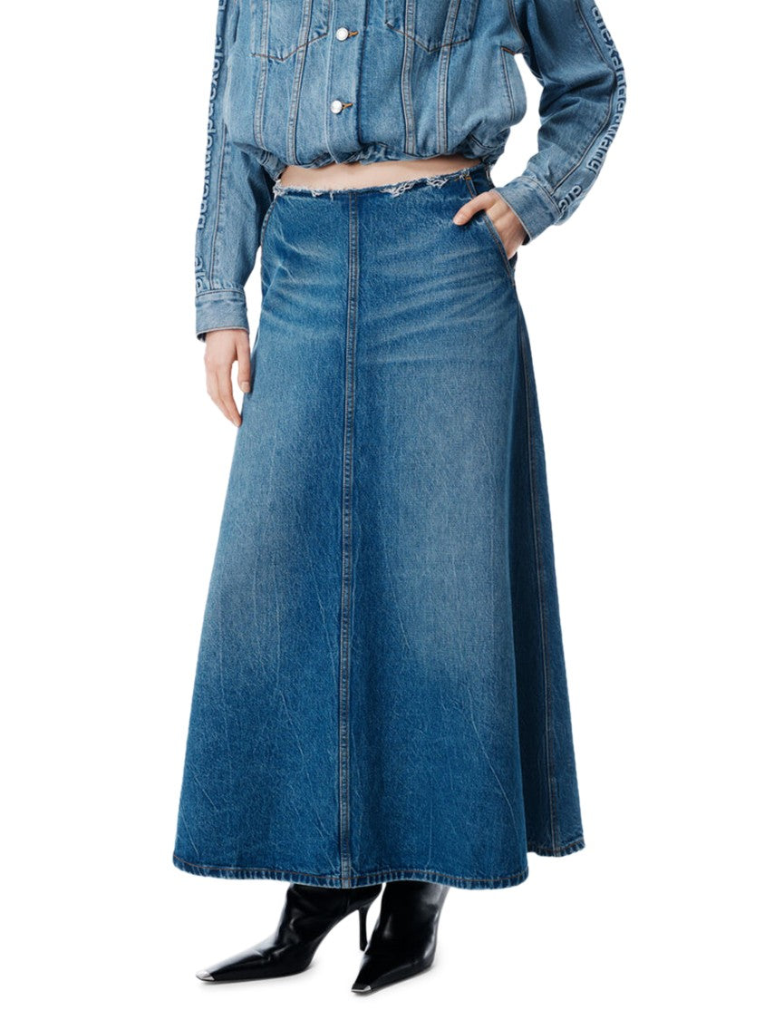 Alexander Wang Denim A-Line Midi Skirt With Exposed Zipper