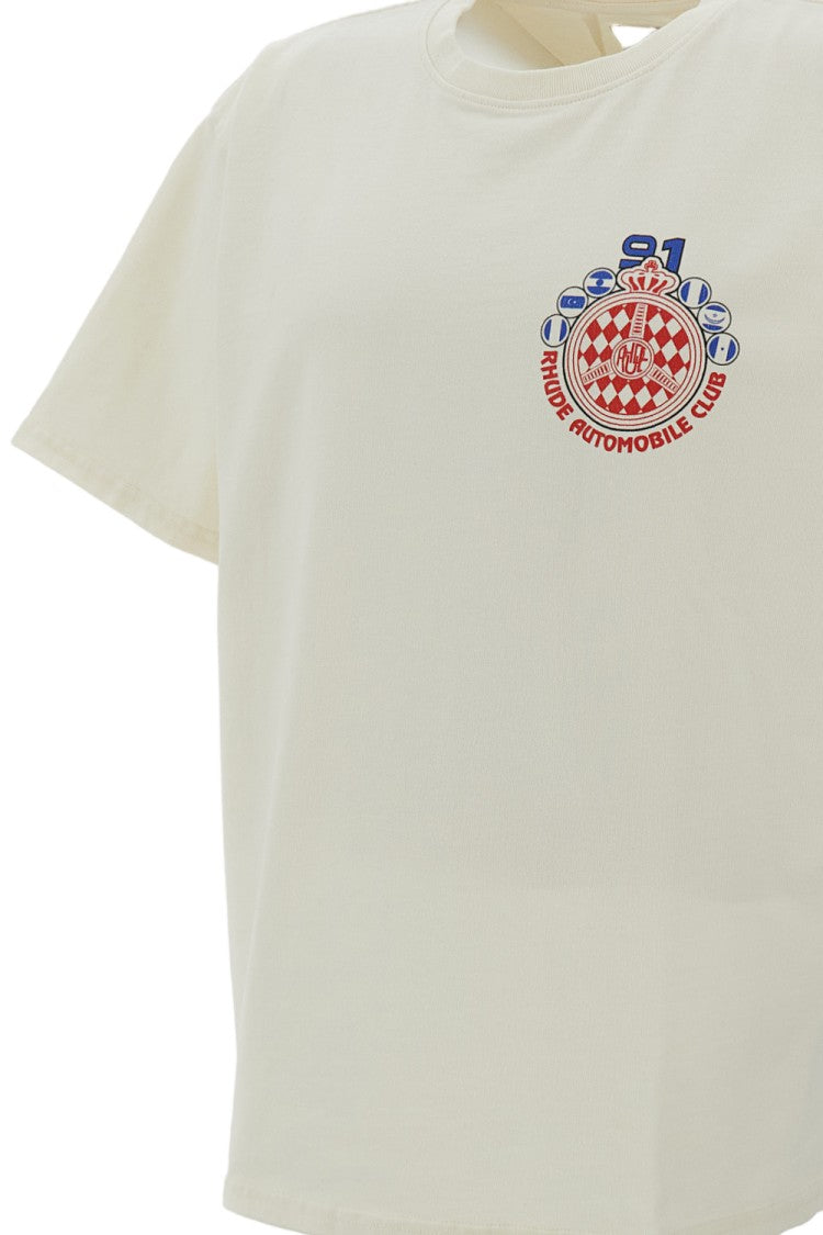 Rhude White Automobile Club Cotton Printed T-Shirt