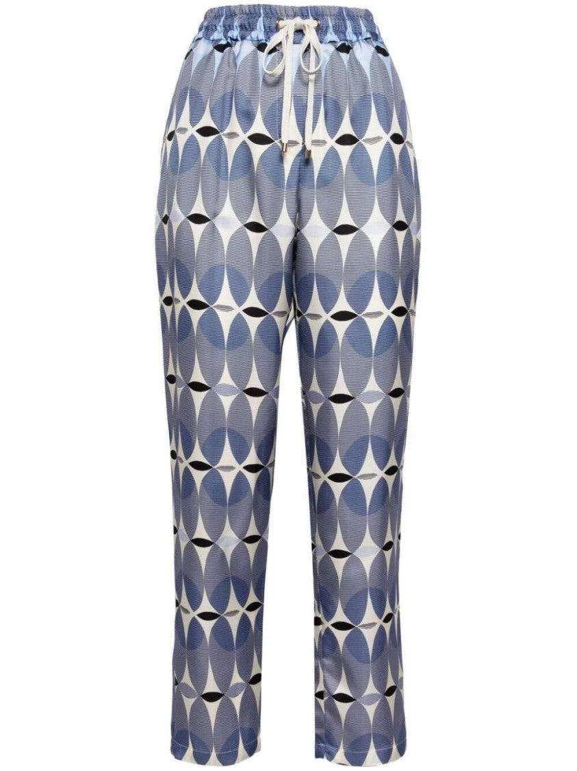 Lorena Antoniazzi Graphic-Print Elasticated-Waist Silk Trousers