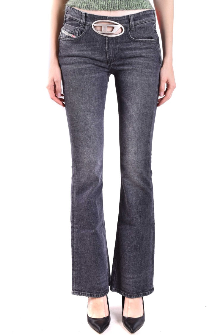 Diesel Slightly Flared Black Metallic Buckle Jeans