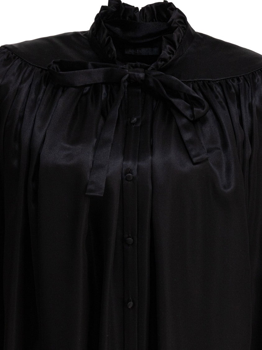 Balenciaga Black Silk Lace-Up Blouse