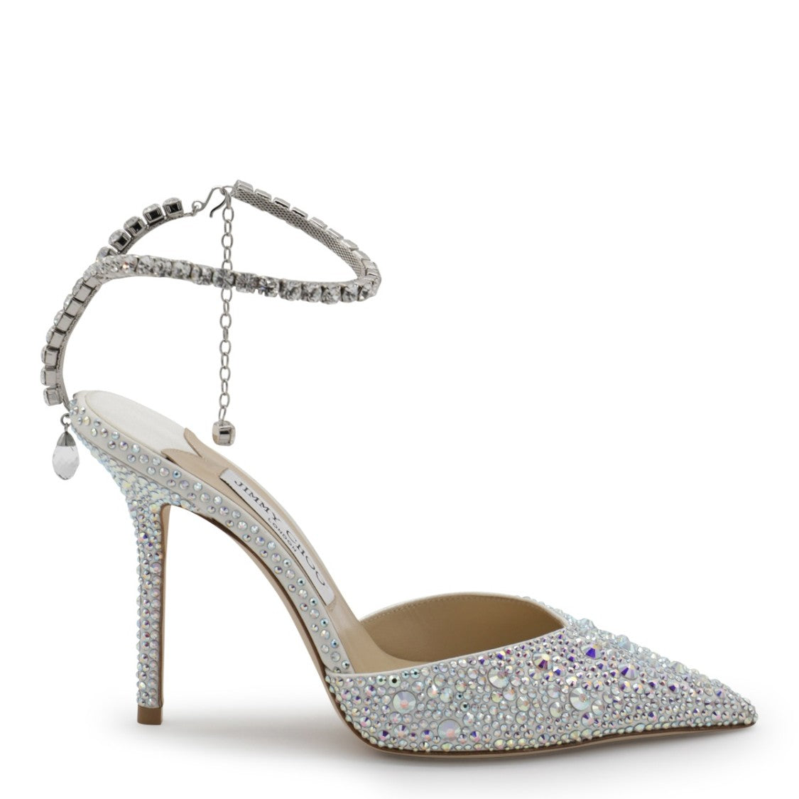 Jimmy Choo Crystal-Embellished Pointed Toe Pumps With Ankle Strap