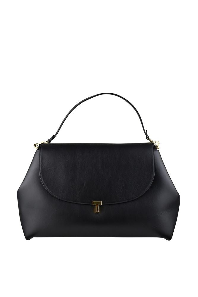 Totême T-Lock Handbag In Smooth Black Leather