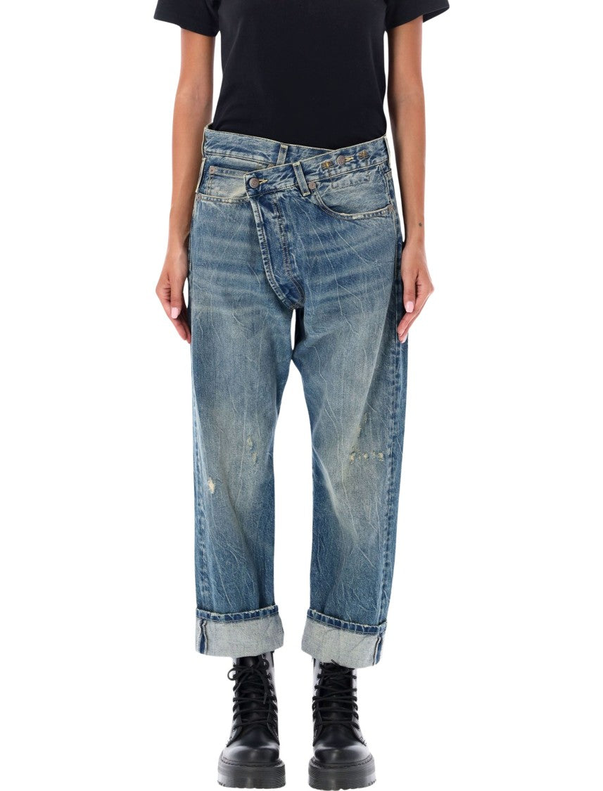 R13 Crossover Waist Distressed Jeans
