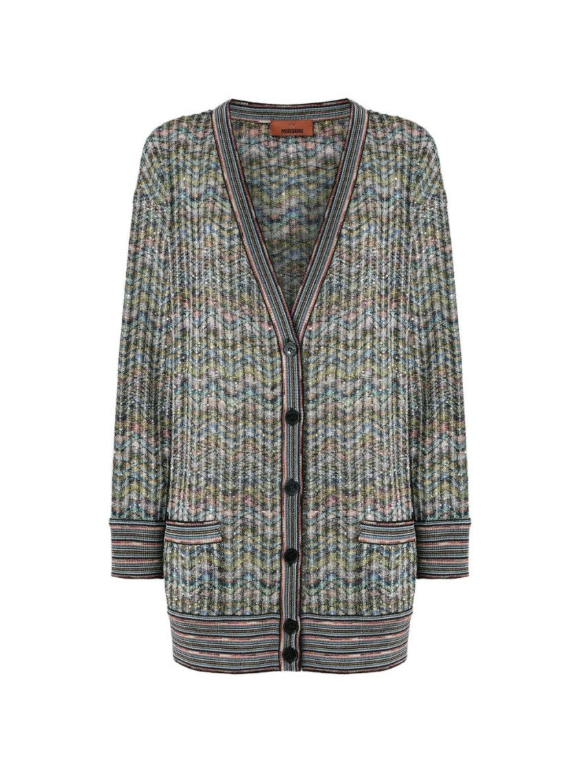Missoni Multicolor Zigzag Knit V-Neck Cardigan