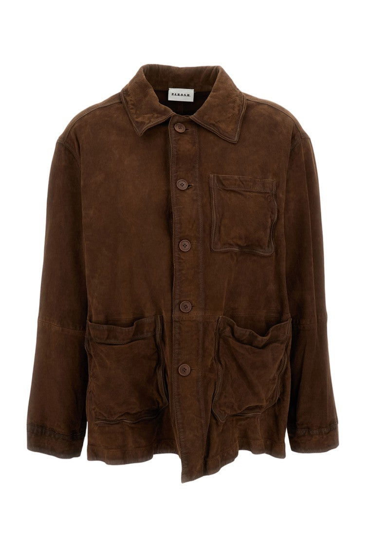Parosh Brown Suede Leather Shirt-Style Jacket