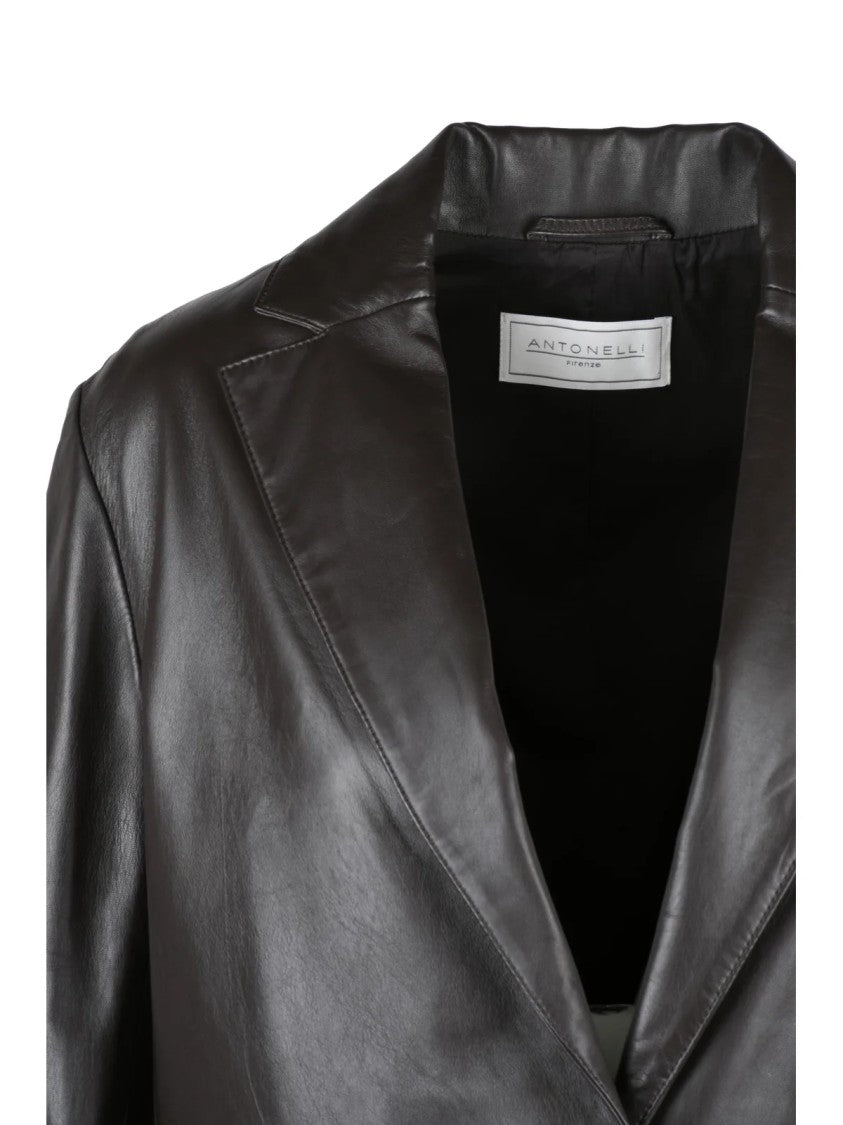 Antonelli Brown Leather Jacket With Tailored Fit And Classic Lapel