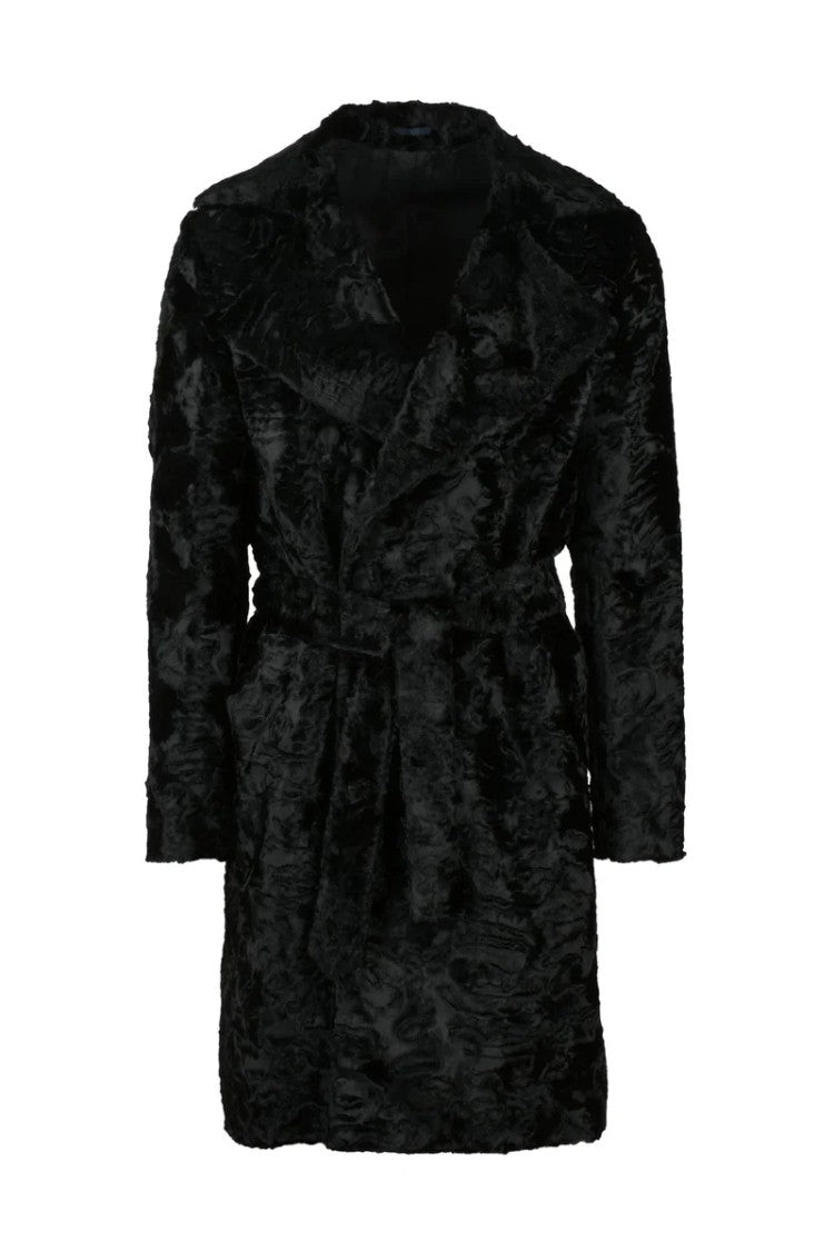 Michele Paoloni Double-Breasted Faux Fur Coat - Black