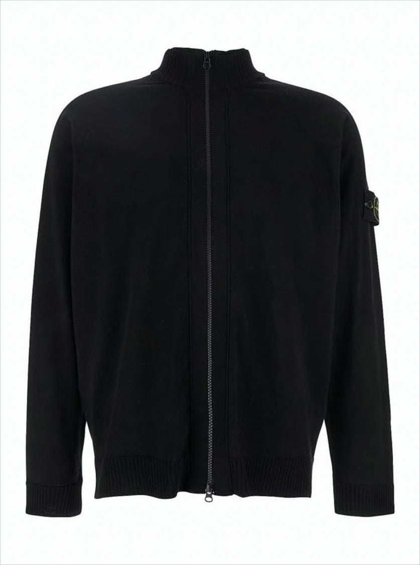 Stone Island Zip-Up Knit With High Collar And Signature Patch
