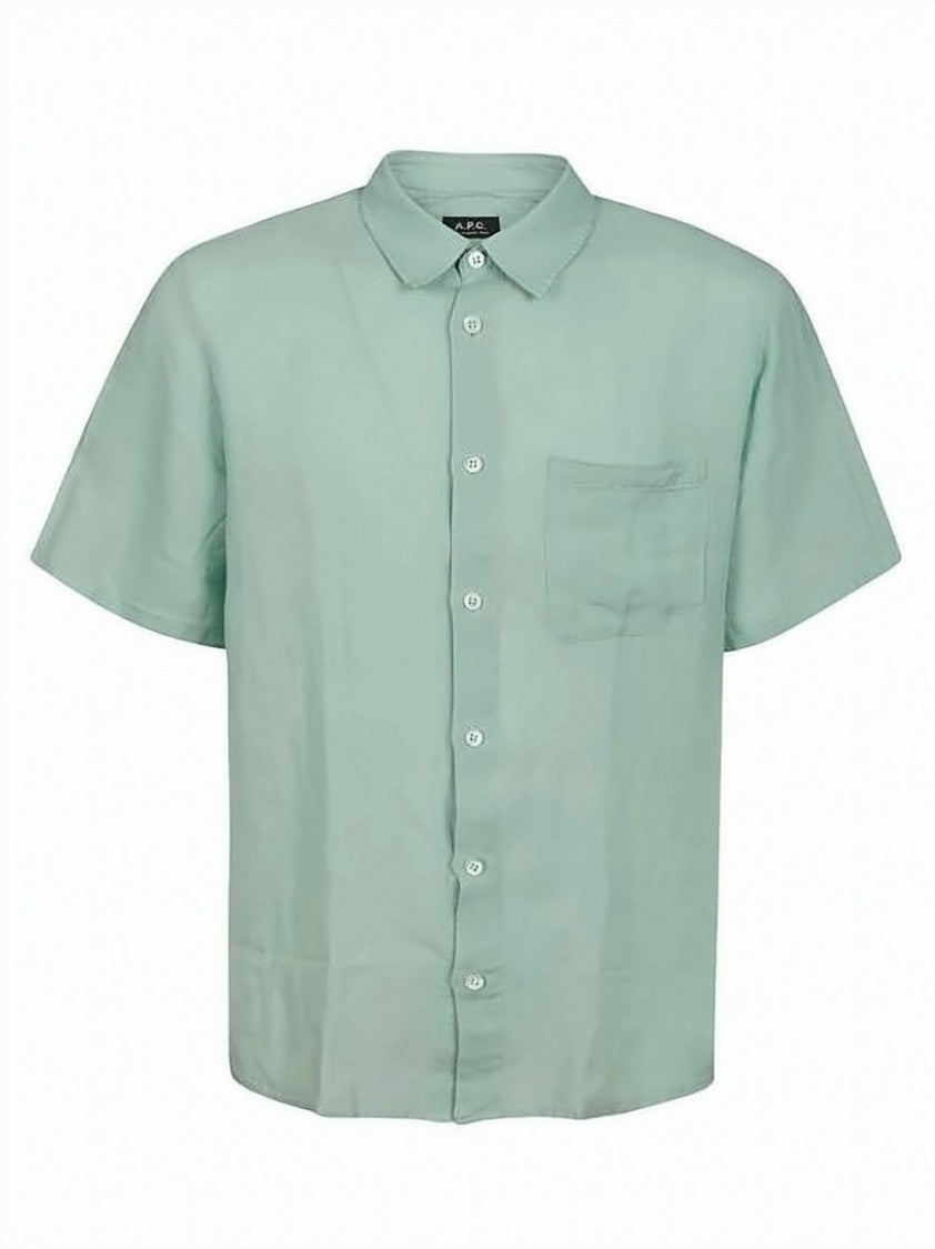 A.P.C. Short-Sleeved Linen Shirt With Classic Collar And Relaxed Fit