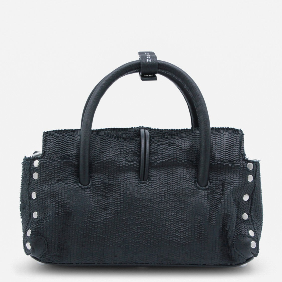 Zanellato Textured Black Structured Handbag With Silver-Tone Accents