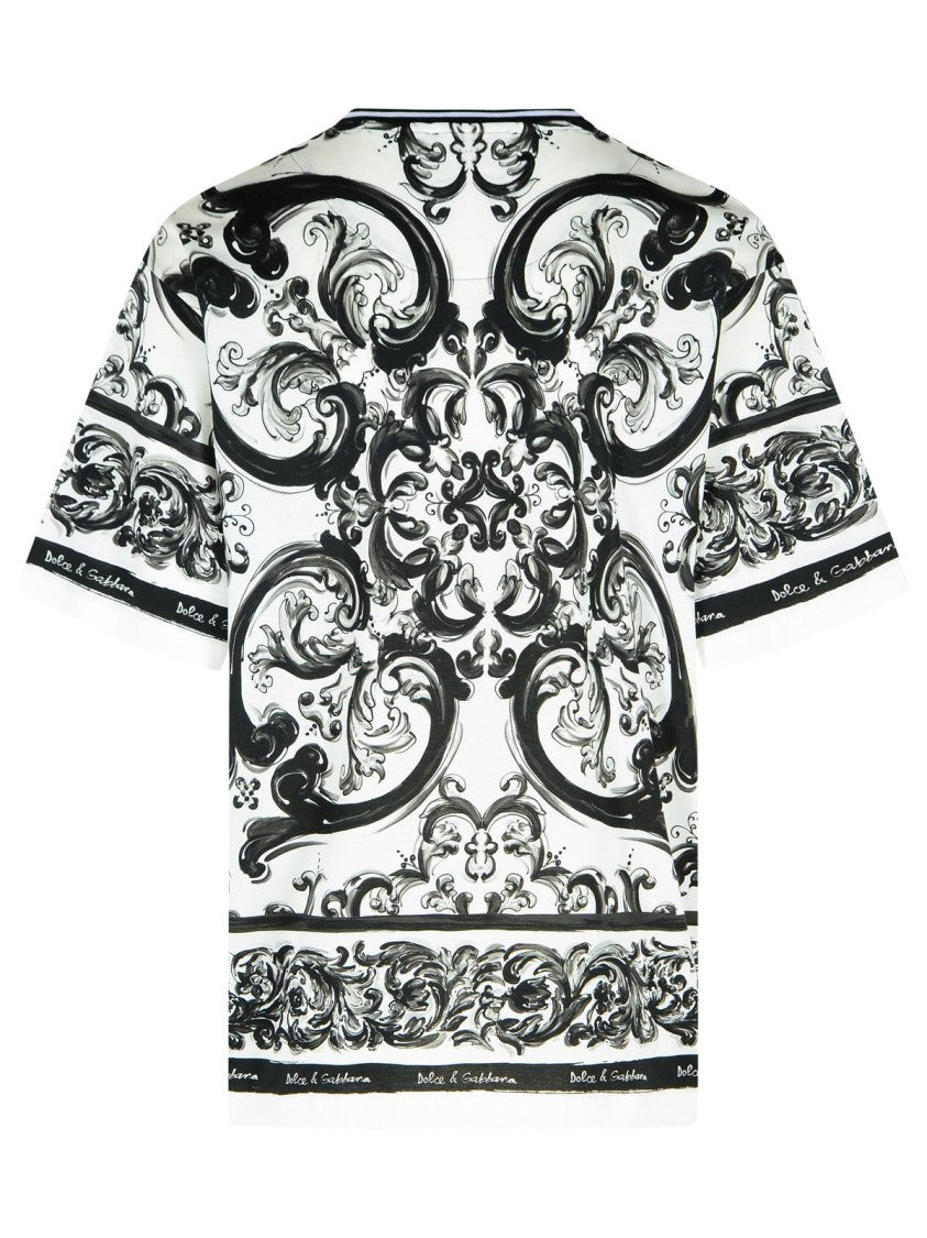 Dolce & Gabbana Short-Sleeved Majolica Print Cotton T-Shirt