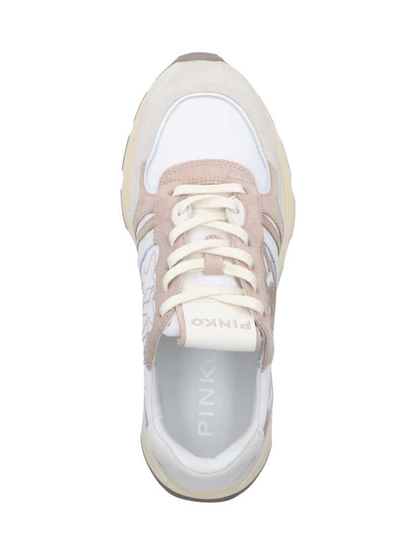 Pinko Logo Sneakers – Beige Suede/White Nylon