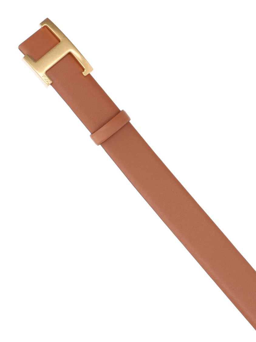 Tod's Reversible Hammered Leather Belt With Signature Gold-Tone Buckle