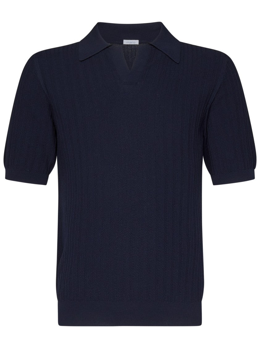 Malo Blue Polo Shirt With Herringbone Stitch
