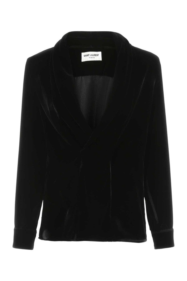 Saint Laurent Cropped Black Velvet Jacket