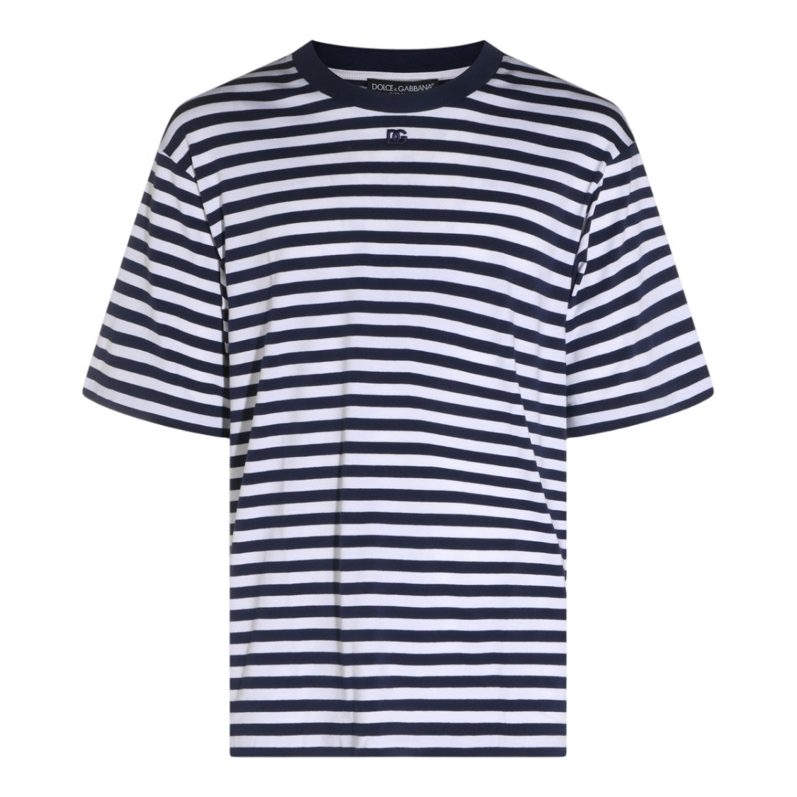 Dolce & Gabbana Horizontal Stripe T-Shirt With Contrast Collar