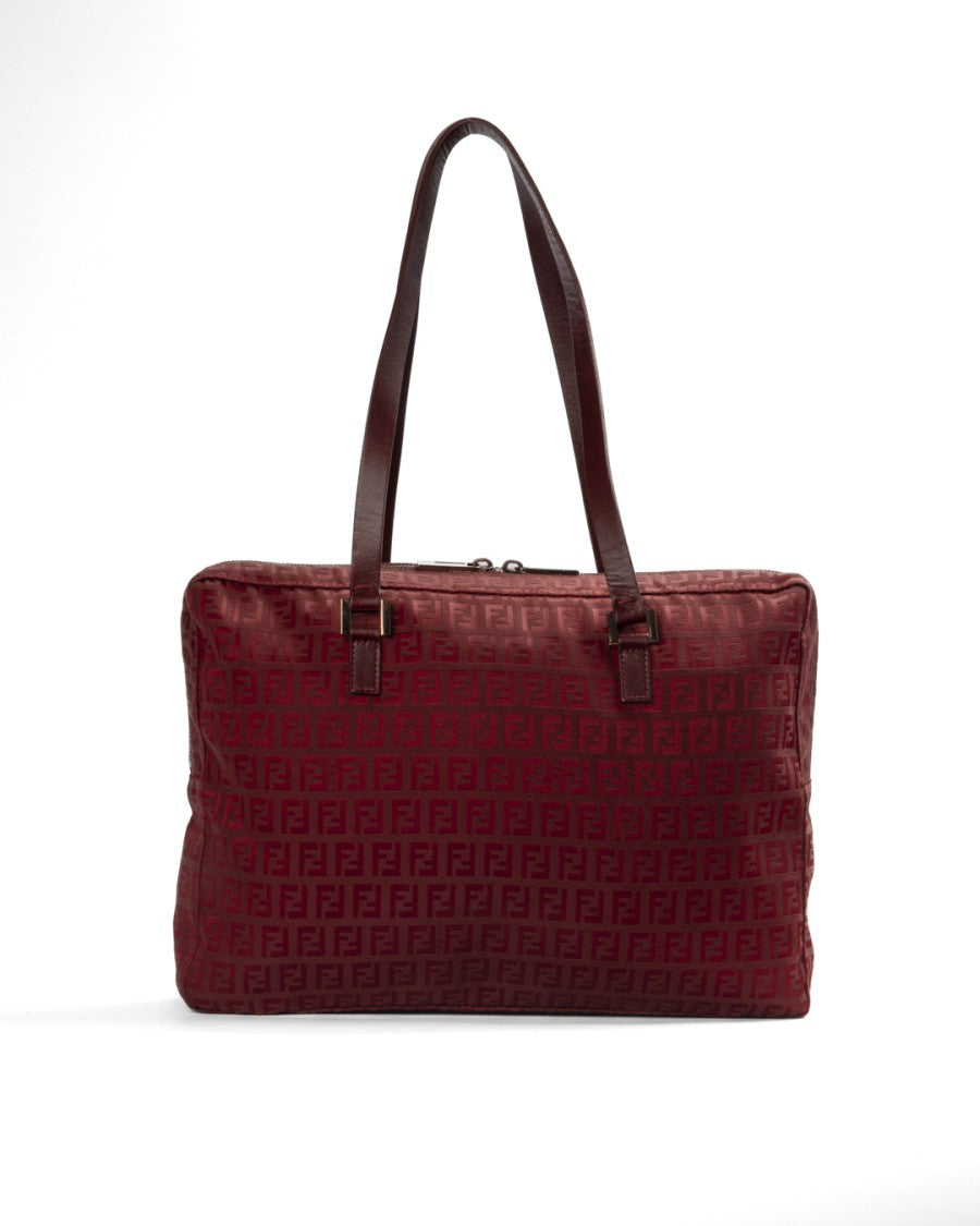 Fendi Medium Horizontal Shopper Bag With Ff Logomania Print And Red Accents