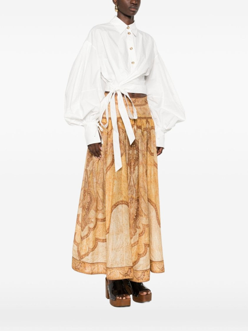 Zimmermann Ivory Cropped Button-Down Shirt With Wrap-Around Tie