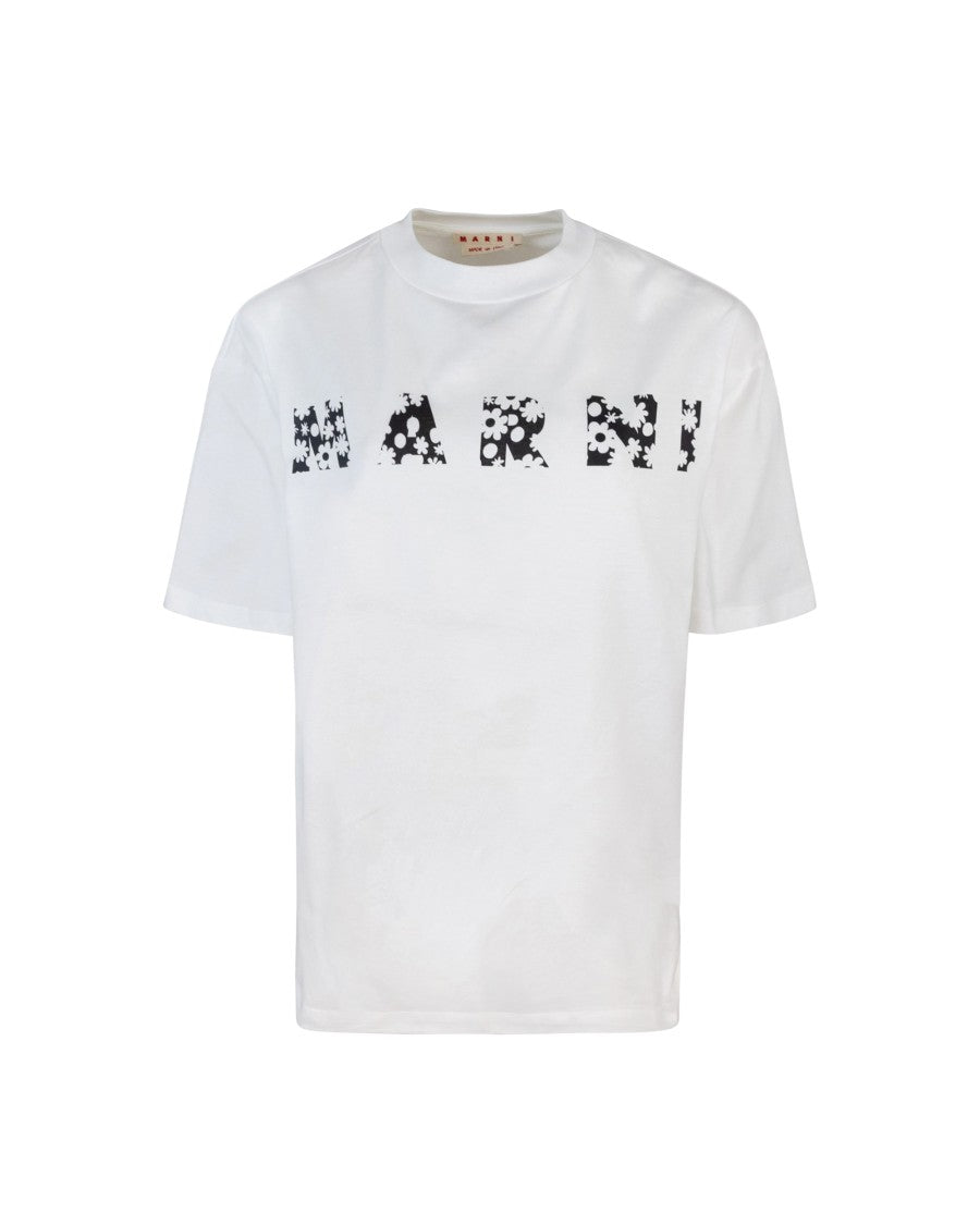 Marni White T-Shirt With Pop Fields Logo - Black