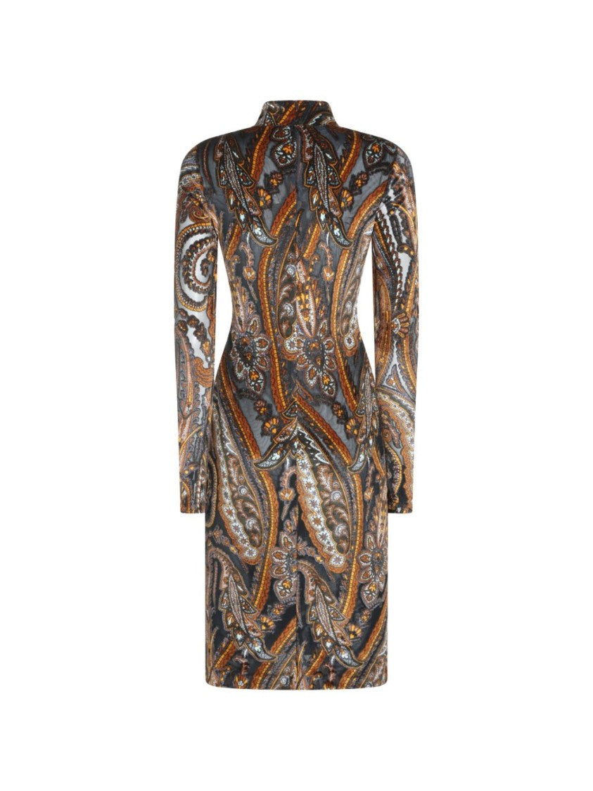 Etro Paisley-Print High-Neck Midi Dress