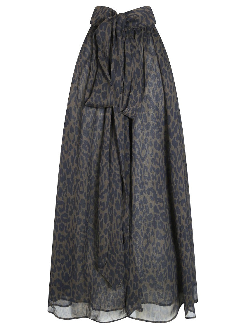 Rotate Leopard Halterneck Bow Semi-Sheer Top